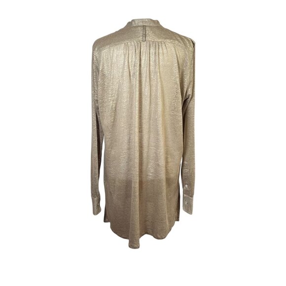 Ralph Lauren 100% Linen Gold Metallic Tunic Top Lightweight Boho Henley Sz Small - Picture 2 of 10